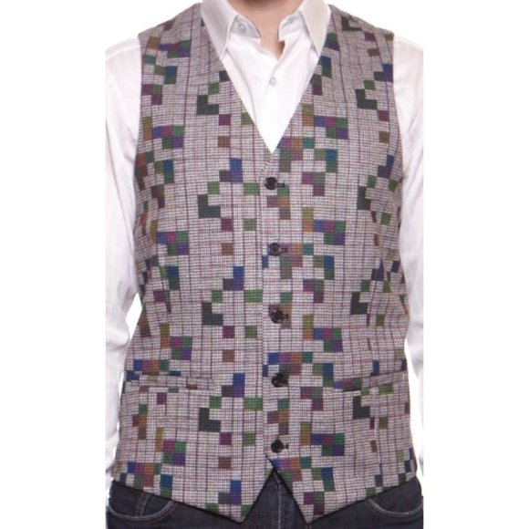Luchiano Visconti Men’s Black and white Tetris Vest Size Large - Picture 2 of 6